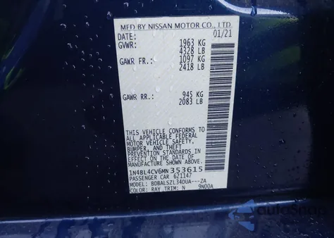 2021 Nissan Altima Sr Fwd from USA, damaged, VIN 1N4BL4CV6MN353615